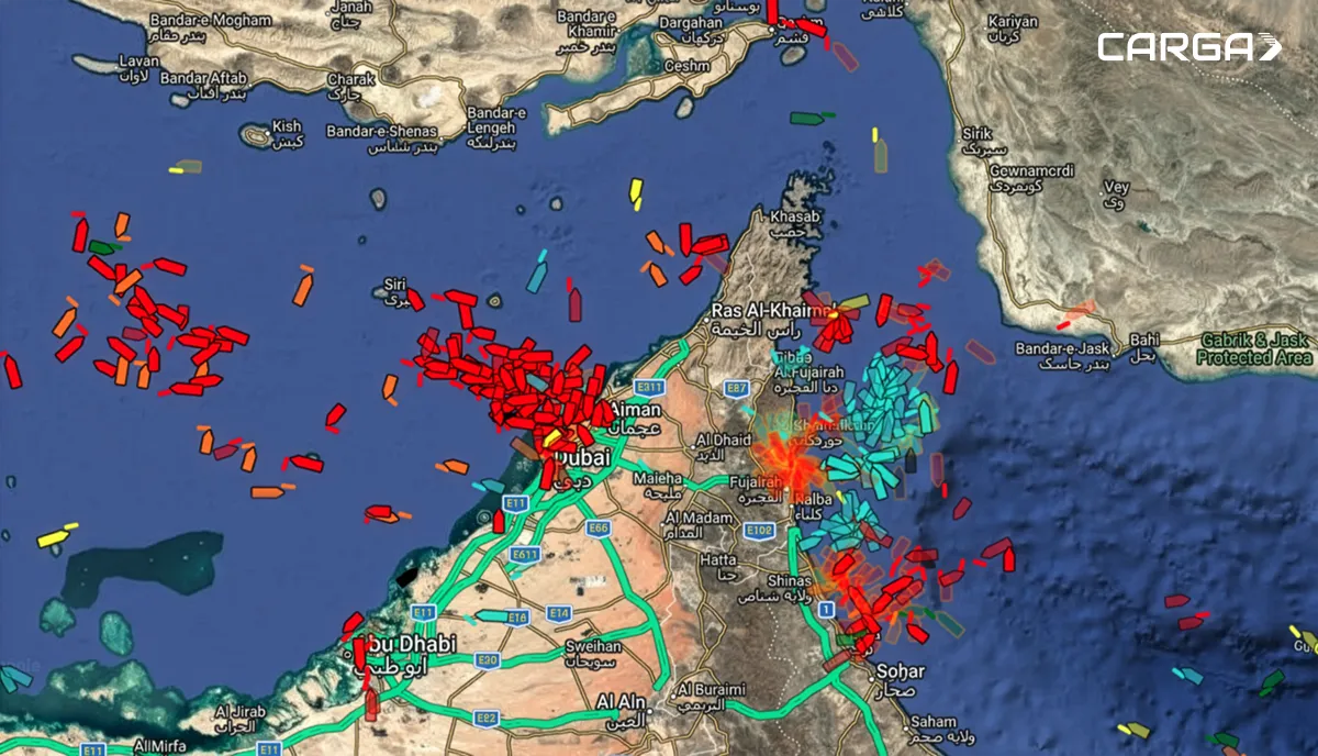 what-does-ais-have-to-do-with-100-oil Source: Carga ShipTracks
AIS broadcasts show vessels on land, overlapping one another, and sailing at speeds of over 15kts (vessels highlighted in blue), a clear indication of spoofing.